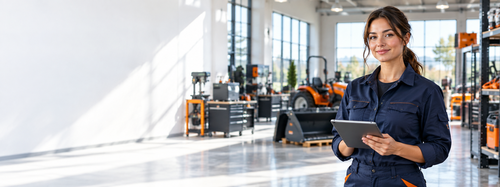 Power Machinery Supply customer support specialist in a professional equipment showroom